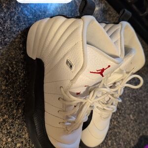 Jordan White and Black Basketball Sneakers with Red Jumpman